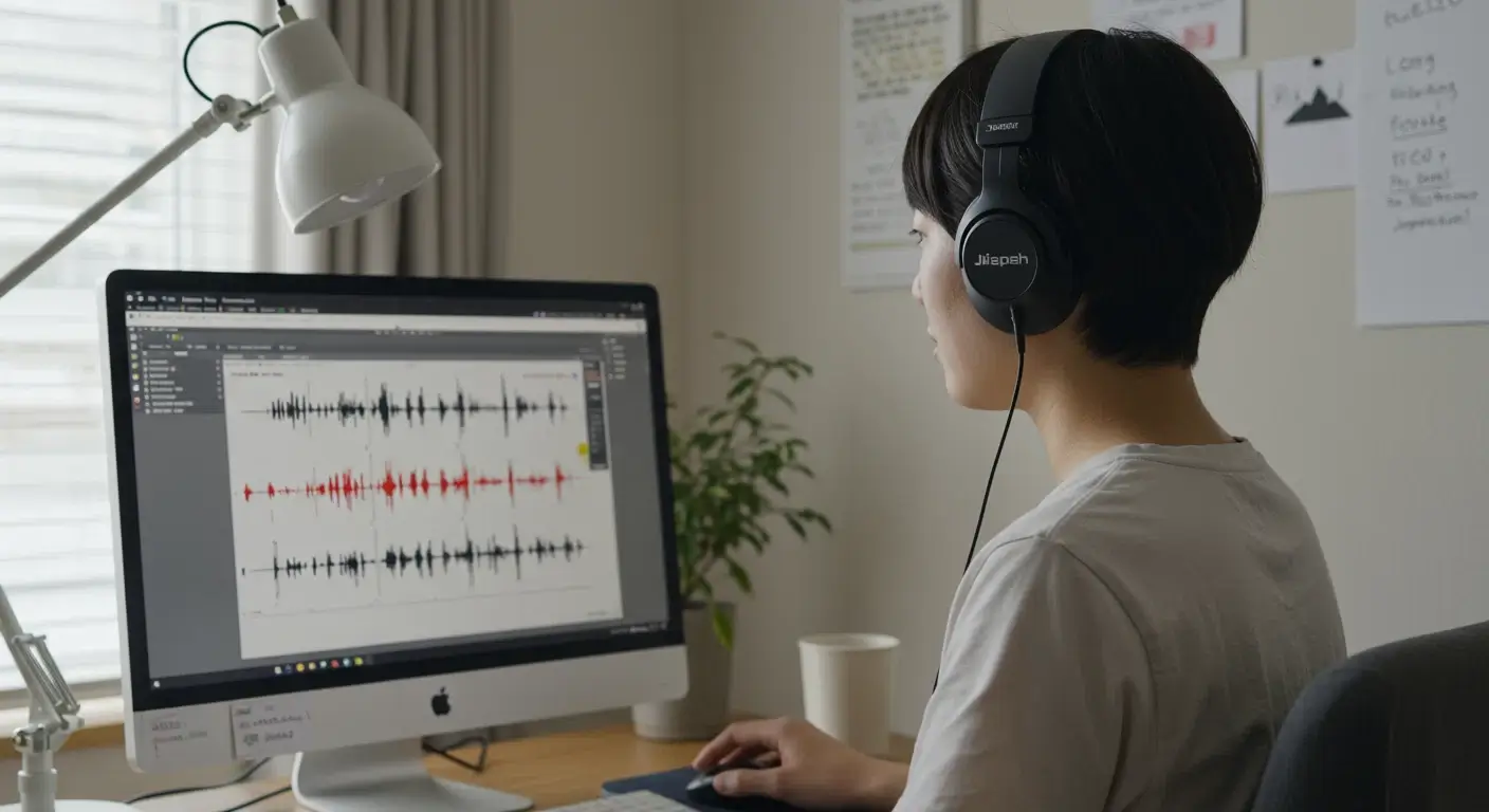 英語ネイティブの発音練習をしている日本人