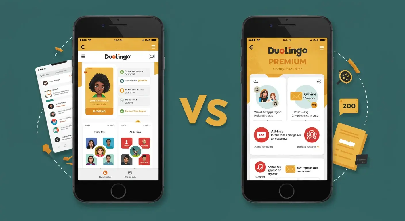 Duolingoの有料プランと無料プランの違いを示す概念図